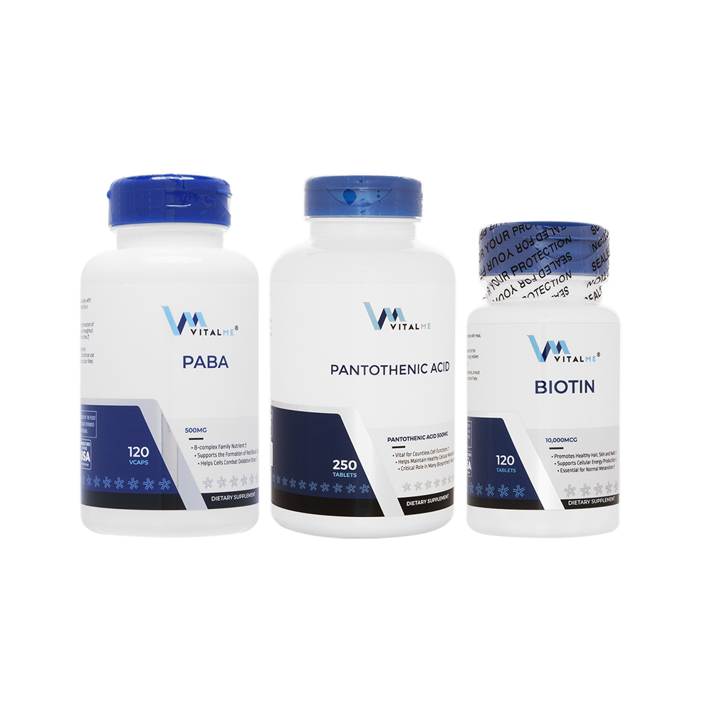 ビオチン10000mcg120錠+PABA500mg120錠+パントテン酸500mg250錠(バイタルミー)[各1本] 1セット