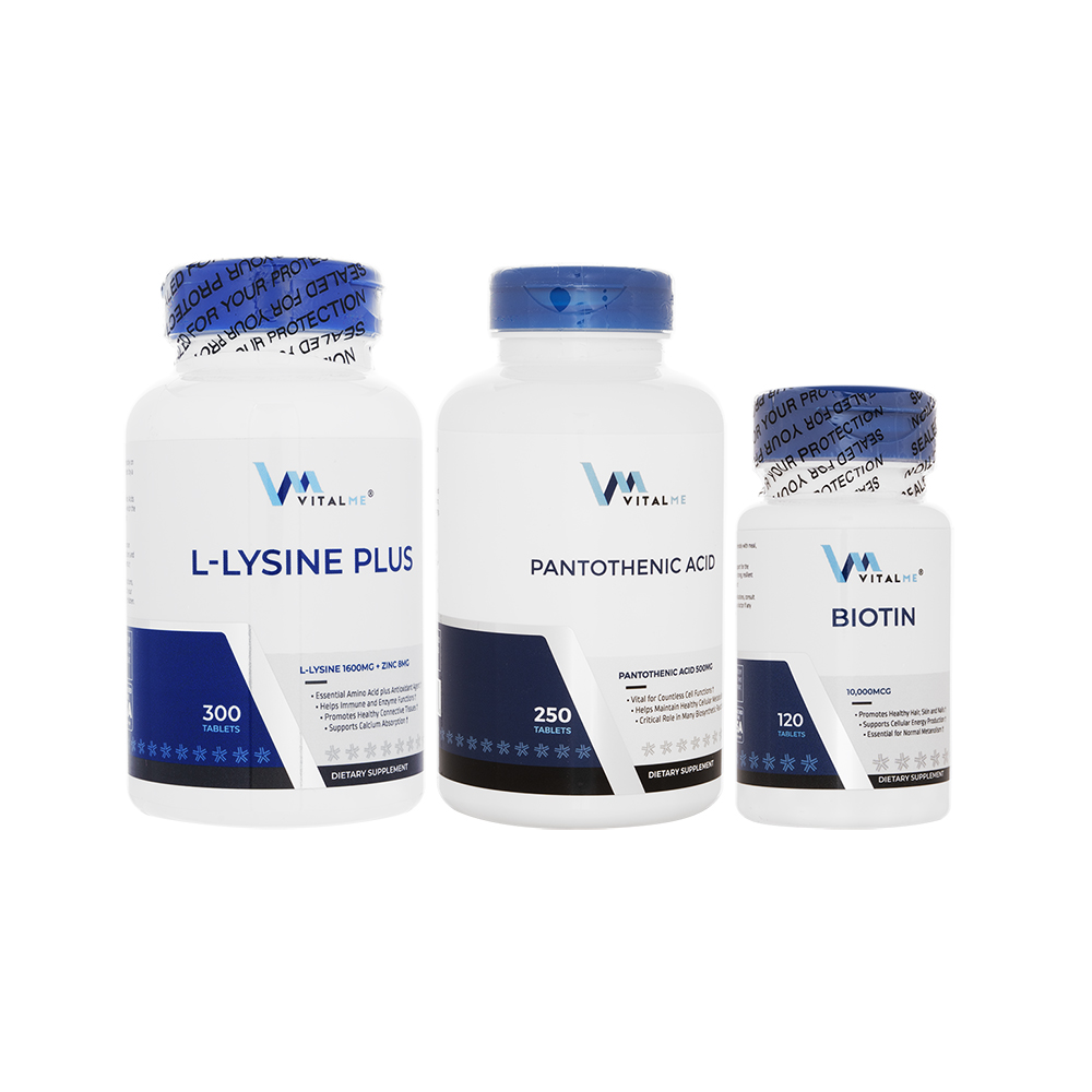 L-リジンプラス300錠+ビオチン10000mcg120錠+パントテン酸500mg250錠(バイタルミー)[各1本] 1セット