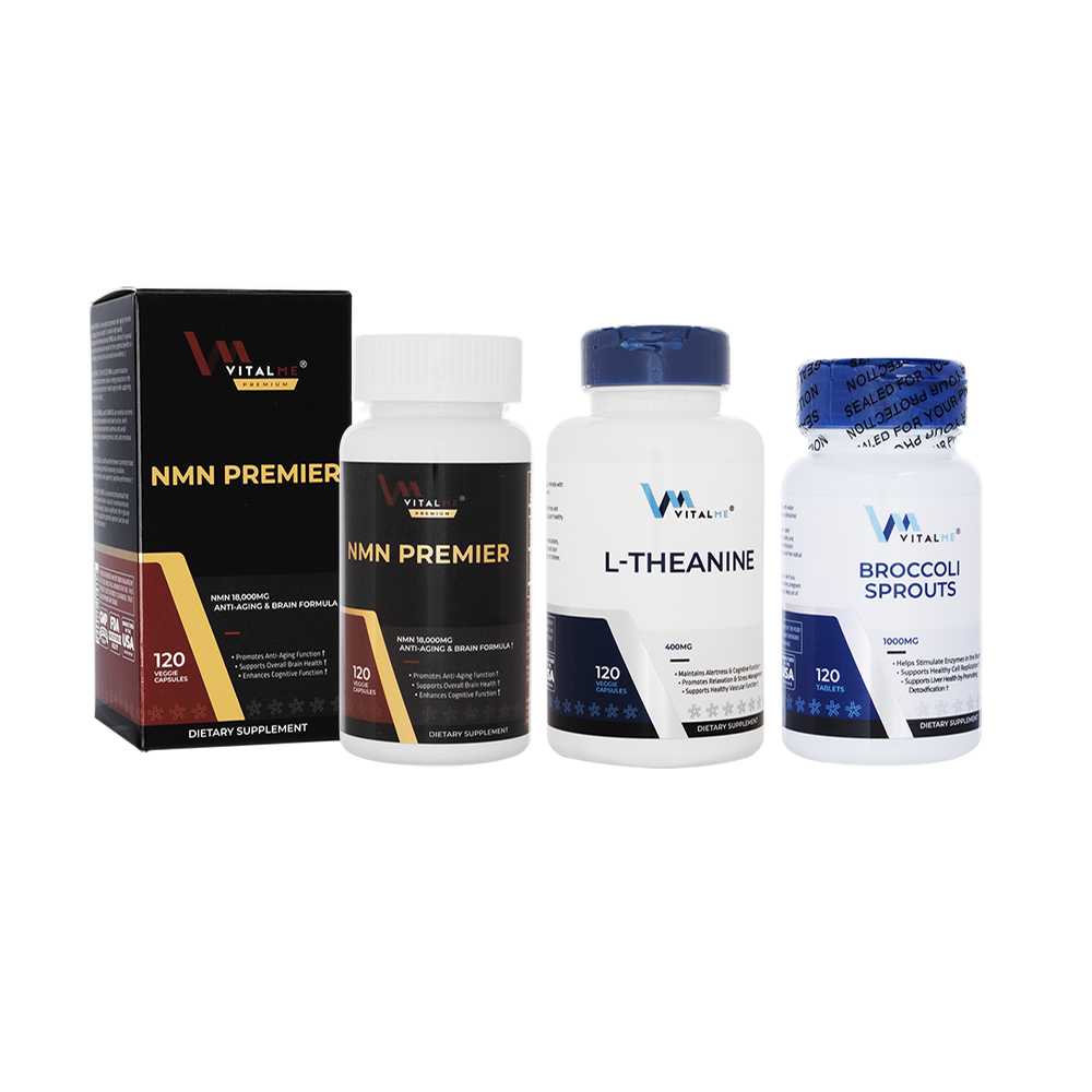 L-テアニン400mg120錠+NMNプレミア120錠+ブロッコリースプラウト1000mg120錠(バイタルミー)[各1本] 1セット