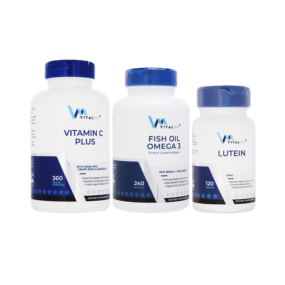 ルテイン20mg120錠+フィッシュオイルオメガ3_240錠+ビタミンCプラス360錠(バイタルミー)[各1本] 1セット