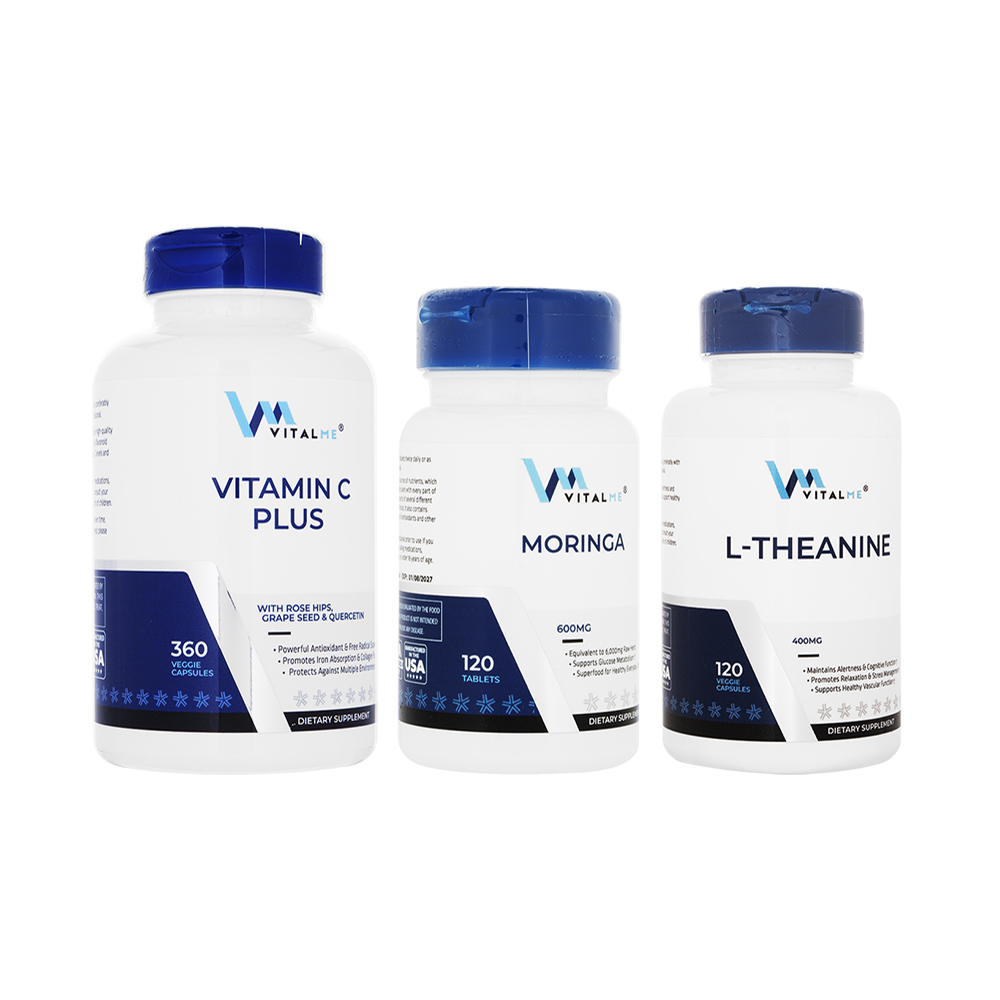 モリンガ600mg120錠+ビタミンCプラス360錠+L-テアニン400mg120錠(バイタルミー)[各1本] 1セット