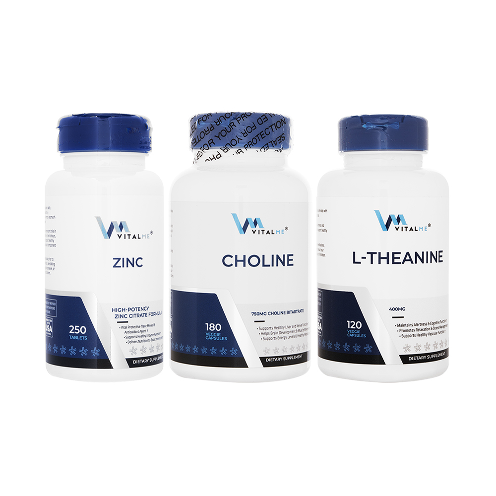 ジンク50mg250錠+L-テアニン400mg120錠+コリン750mg180錠(バイタルミー)[各1本] 1セット