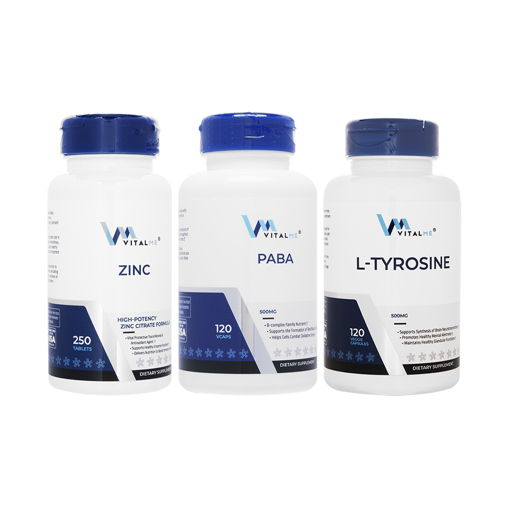 ジンク50mg250錠+L-チロシン500mg120錠+PABA500mg120錠(バイタルミー)[各1本] 1セット