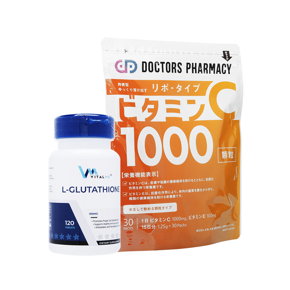 L-グルタチオン100mg120錠(バイタルミー)1本+リポタイプビタミンC1000mg30パック1袋 1セット